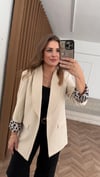 Bej Leopar Astarlı Blazer Ceket 