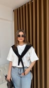 Beyaz Atkılı Basic Tshirt