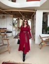 Bordo Deri Kemerli Maxi Boy Elbise