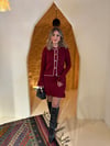 Bordo Kolları Volanlı Alt-Üst Hırkalı Triko Takım