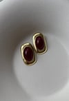 Bordo Taşlı Gold Küpe