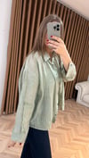 Çiçek Desenli Tensel Mint Gömlek 