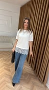 Dantel Detaylı Basic Tişört – Beyaz