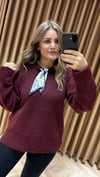 Fularlı Bordo Oversize Kazak