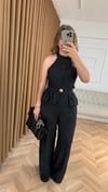 Halter Yaka Peplum Pantolon Takım-Siyah