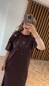 İnci İşlemeli Modal Maxi Elbise-Kahve