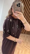 İnci İşlemeli Modal Maxi Elbise-Kahve