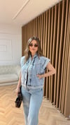 İşlemeli Denim Yelek 