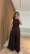 Kahve Gizli Fermuarlı Kuşaklı Tulum
