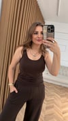 Kahve İnce Modal Üçlü Kimono Atlet Pantolon Takım