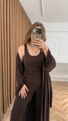 Kahve İnce Modal Üçlü Kimono Atlet Pantolon Takım