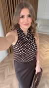 Kahve İnci Puantiye Bluz