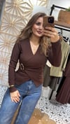 Kahve Ottomon Kumaş Kruvaze Tokalı Bluz