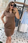 Kahve Polo Yaka Basic Elbise