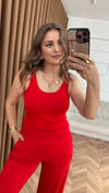 Kırmızı İnce Modal Üçlü Kimono Atlet Pantolon Takım