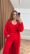 Kırmızı İnce Modal Üçlü Kimono Atlet Pantolon Takım