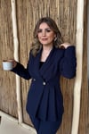 Lacivert Ceketi Pile Detaylı Takım