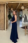 Lacivert Gizli Fermuarlı  Kuşaklı Tulum