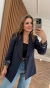 Lacivert Leopar Astarlı Blazer Ceket