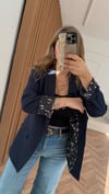 Lacivert Leopar Astarlı Blazer Ceket