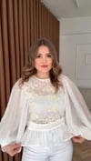 Luna İşlemeli İpek Bluz 