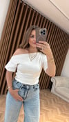 Luna Kayık Yaka Bluz -Beyaz 