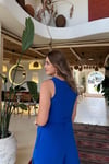 Mavi Gizli Fermuarlı Kuşaklı Tulum 