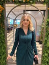 Simli Maxi Boy Yırtmaçlı Elbise-Yeşil