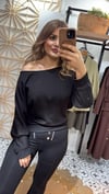 Siyah Kayık Yaka Yarasa Kol Modal Sweat-Shirt