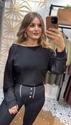 Siyah Kayık Yaka Yarasa Kol Modal Sweat-Shirt