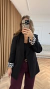 Siyah Leopar Astarlı Blazer Ceket 