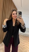 Siyah Leopar Astarlı Blazer Ceket 