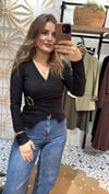 Siyah Ottomon Kumaş Kruvaze Tokalı Bluz