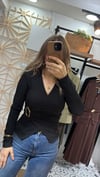 Siyah Ottomon Kumaş Kruvaze Tokalı Bluz