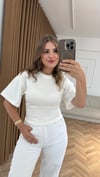 Taş Detaylı Premium Tişört-Beyaz