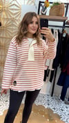 Yarım Fermuarlı Kırmızı Çizgili Sweatshirt