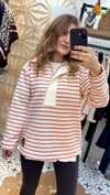 Yarım Fermuarlı Kırmızı Çizgili Sweatshirt
