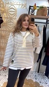 Yarım Fermuarlı Mavi Çizgili Sweatshirt