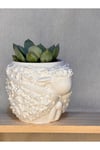 Floral Kuzu Saksı – 9 cm Boyanabilir Güçlendirilmiş Beton Saksı / Kalemlik