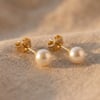 Beyaz İnci Çivi Küpe  - 14k Altın Kaplama - 7 mm