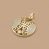 Desenli Yuvarlak Kolye Ucu, Zirkon- 14K Altın Rengi Kaplama, 1,6 cm