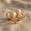 İncili Kare Halka Küpe 14K Altın Rengi Kaplama, 2 cm