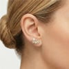 İncili Yaprak Form Zirkon Taşlı Küpe 14K Altın Rengi Kaplama, 1,8 cm