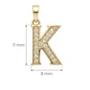 K Harfi Zirkon Taşlı Minimal Kolye Ucu  - 14k Altın Kaplama - 8 x 17 mm