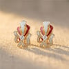 Kırmızı Beyaz Kurdele Desenli Küpe - 14k Altın Rengi Kaplama, 1,8 cm