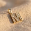 M Harfi Zirkon Taşlı Minimal Kolye Ucu  - 14k Altın Kaplama - 11 x 16 mm