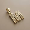 M Harfi Zirkon Taşlı Minimal Kolye Ucu  - 14k Altın Kaplama - 11 x 16 mm