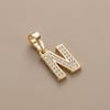 N Harfi Zirkon Taşlı Minimal Kolye Ucu  - 14k Altın Kaplama - 8 x 17 mm