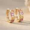 Pembe Sarı Fuşya Taşlı Halka Küpe - 14k Altın Rengi Kaplama, 1 cm çap