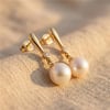 Sallantılı İnci Taş Detaylı Küpe - 14k Altın Rengi Kaplama, 2,8 cm
